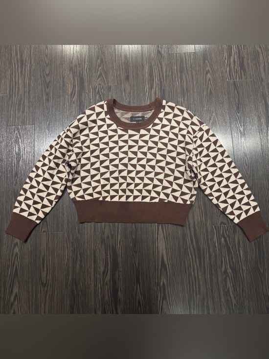 11 Honore Sweaters - 11 Honoré Brown & Cream Geometric Knit Sweater